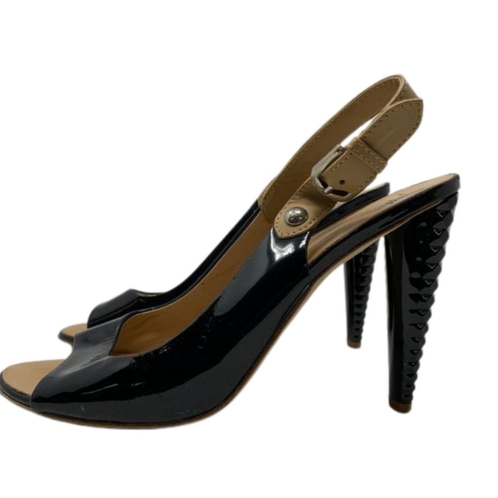 Giuseppe Zanotti Black Patent Leather Slingback Corkscrew Peep-Toe Sandals 8.5